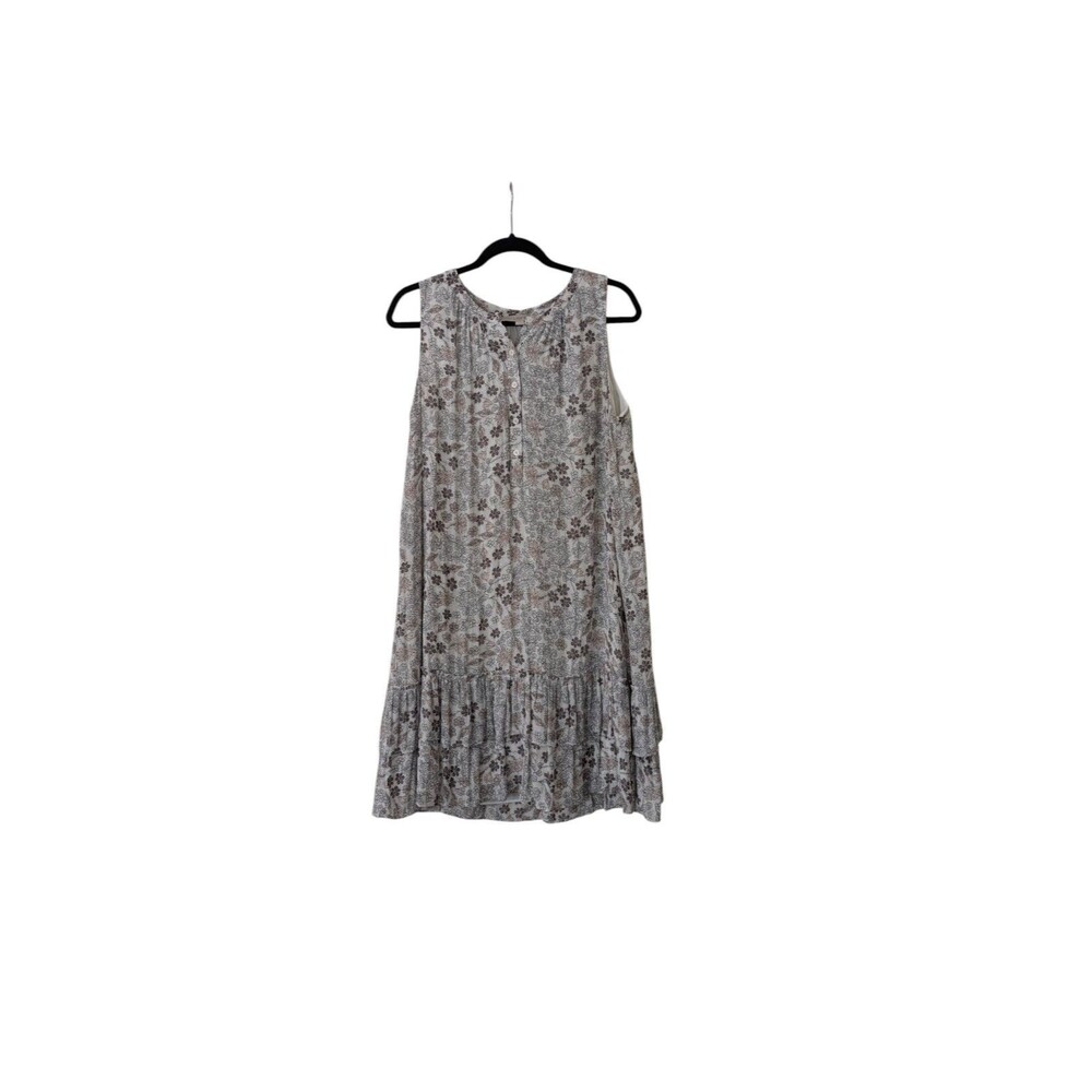 LOFT Floral Tiered Sleeveless Midi Dress Large  Lightweight Lined Ruffled Skirt
